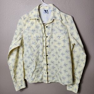 Rockies Rocky Mountain Girls Pearl Snap Yellow Pattern Western Shirt-Size M